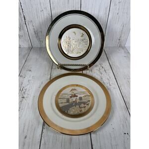 The Art Of Chokin Gold Edged Plate Etching Swans 2 Plates